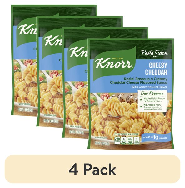 (4 pack) Knorr Pasta Sides Cheesy Cheddar Rotini Pasta Made with No Artificial Flavors, 4.3 Oz Pouch