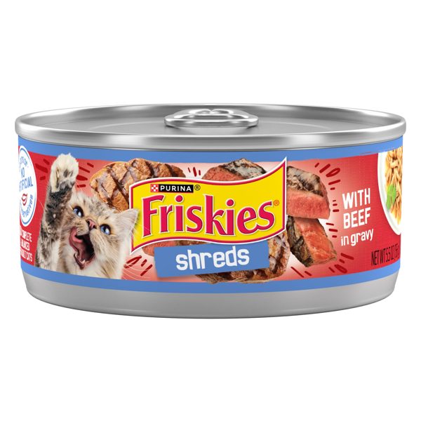 Purina Friskies Shreds, Beef in Gravy, Wet Cat Food, 5.5 oz Can