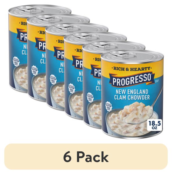 (6 pack) Progresso New England Clam Chowder Soup, Rich & Hearty Canned Soup, Gluten Free, 18.5 oz