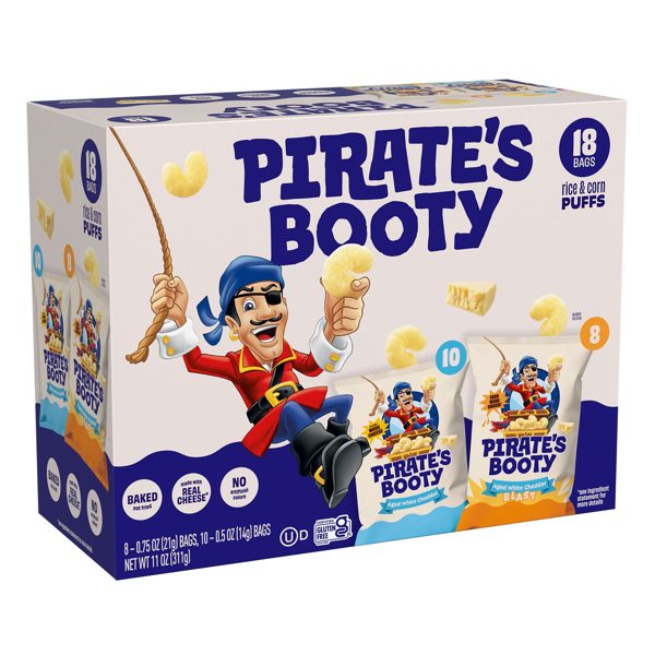 Pirate's Booty Gluten-Free Aged White Cheddar + Cheddar Blast Puffed Kid Snacks Variety Pack (18 count)