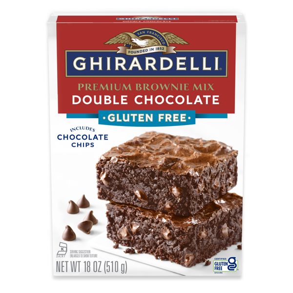 GHIRARDELLI Gluten Free Double Chocolate Brownie Mix, Gluten Free Baking Mix, Includes Chocolate Chips, 18 oz Box