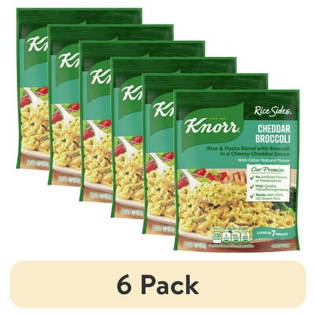 (6 pack) Knorr Cheddar Broccoli Parboiled Instant Rice, No Artificial Flavors, 5.7 oz Regular Pouch