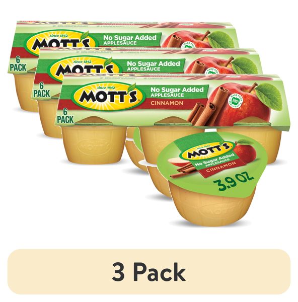 (3 pack) Mott's No Sugar Added Cinnamon Applesauce, 3.9 oz, 6 Count Cups