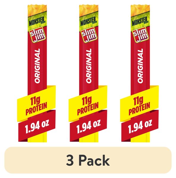 (3 pack) Slim Jim Monster Smoked Jerky Sticks, Original Flavor, High Protein, 1.94 oz.