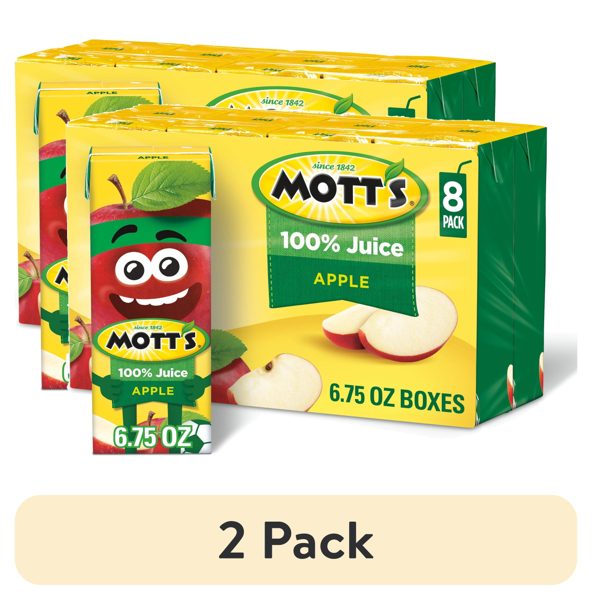 (2 pack) Mott's 100% Apple Juice, 6.75 fl oz, 8 Count Boxes