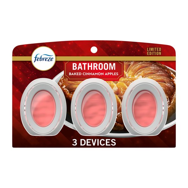 Febreze Bathroom Air Freshener, Odor-Fighting, Baked Cinnamon Apple Scent, 3 Count