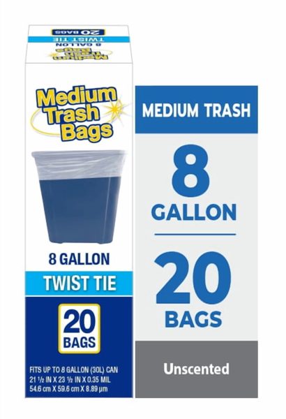 Basic Medium Trash Bags, 8 Gallon, Twist Tie, 20 Bags