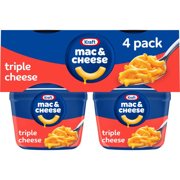 Kraft Mac and Cheese, 4 Cups, for Easy Dinner or Dinner Sides, Triple Cheese, No Artificial Flavors, Preservatives or Dyes, 2.05 oz