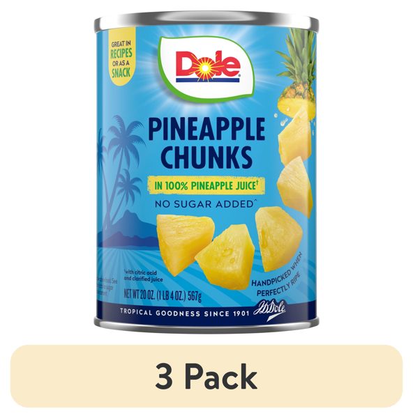 (3 pack) Dole Pineapple Chunks in 100% Pineapple Juice, 20 oz Can