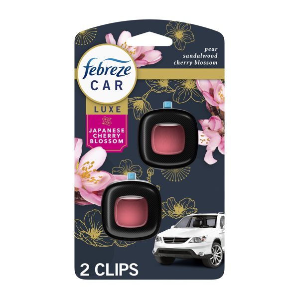 Febreze AUTO Car Freshener, Odor-Fighting Car Vent Clip, Japanese Cherry Blossom, 2 Count