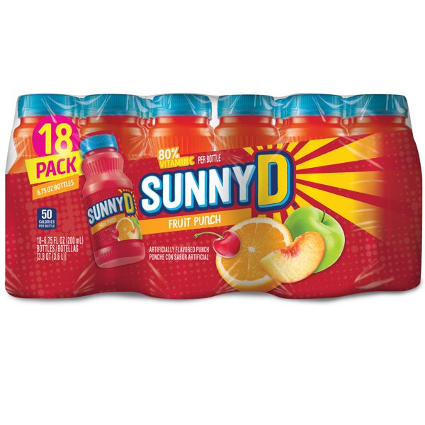 SUNNYD Fruit Punch Shelf Stable Juice Drink, 18 Count, 6.75 fl oz Bottles