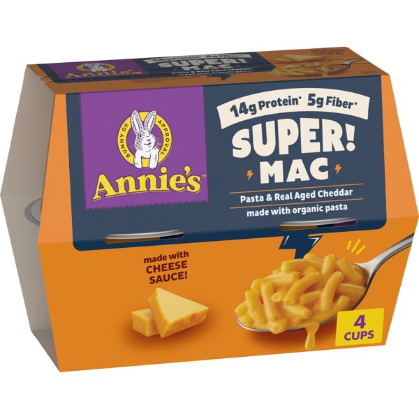 Annie's Protein Super! Mac Real Aged Cheddar Pasta Cups, 4 Count, 11.44 oz