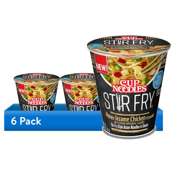 (6 pack) Nissin Foods Cup Noodles Stir Fry Ramen Noodles, Honey Sesame Chicken Flavor, 3.0 oz Cup, Shelf-Stable