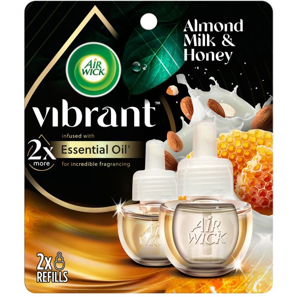 Air Wick Vibrant Plug-In Scented Oil Air Freshener Warmer Refills, Almond Milk and Honey, 2 Count