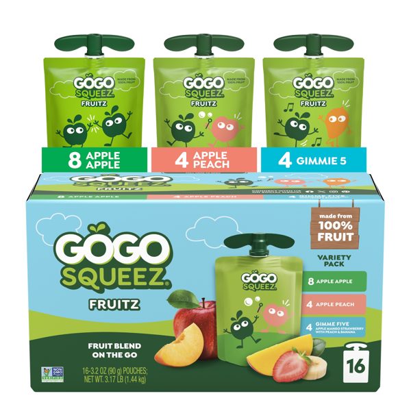 GoGo squeeZ No Sugar Added Apple Peach Gimme 5 Applesauce Variety Pouches, 3.2 oz (16 Pack)