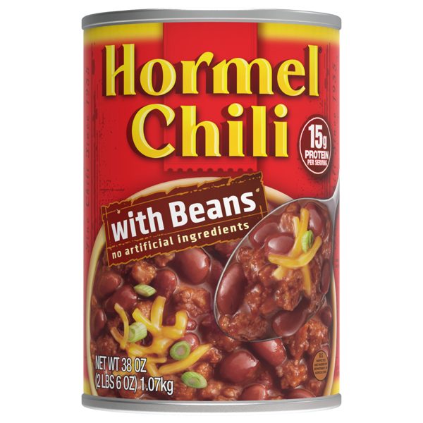 HORMEL Chili with Beans Canned Chili, Shelf-Stable, Large 38 oz Steel Can
