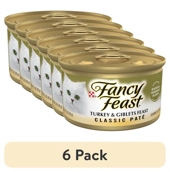 (6 pack) Purina Fancy Feast Pate Turkey and Giblets Feast Classic Grain Free Wet Cat Food Pate, 3 oz Can