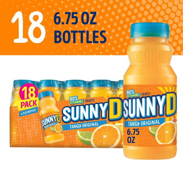 SUNNYD Tangy Original Shelf Stable Orange Juice Drink, 18 Count, 6.75 fl oz Bottles
