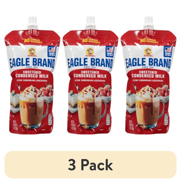 (3 pack) Eagle Brand Sweetened Condensed Milk, 100% US Milk, Gluten Free, 14 oz Resealable Pouch