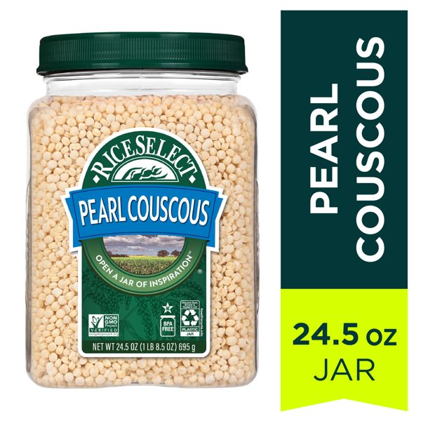 RiceSelect Premium Pearl Couscous, Toasted Israeli-Style Pasta, Non-GMO, 24.5 oz Jar