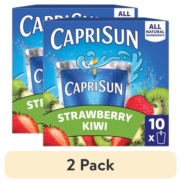 (2 pack) Capri Sun Flavored with Other Natural Flavor Juice Drink Blend, 10 Pouches, for School Lunches and On-the-Go Hydration, Strawberry Kiwi, All Natural Ingredients, 6 fl oz