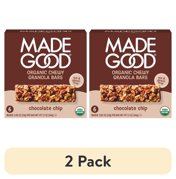 (2 pack) MadeGood Chocolate Chip Granola Bars, 6 Count of Snack Bars, 0.85 oz Each
