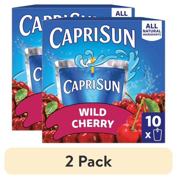 (2 pack) Capri Sun Flavored with Other Natural Flavor Juice Drink Blend, 10 Pouches, for School Lunches and On-the-Go Hydration, Wild Cherry, All Natural Ingredients, 6 fl oz
