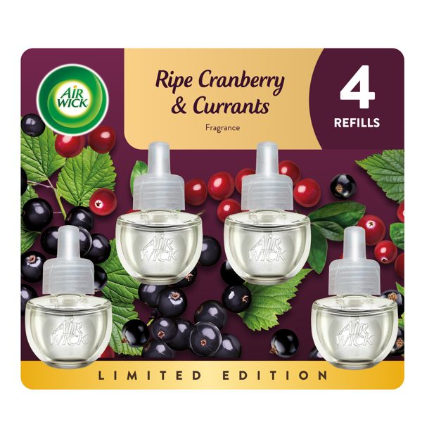 Air Wick Plug-In Fall Scented Oil Warmer Air Freshener Refills, Ripe Cranberry & Currants, 4 Count