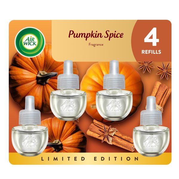 Air Wick Plug-in Fall Scented Oil Warmer Air Freshener Refills, Pumpkin Spice, 4 Count