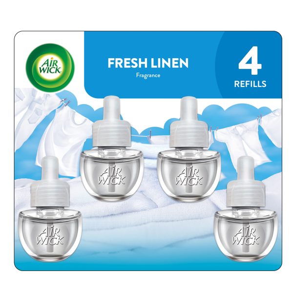 Air Wick Plug-in Scented Oil Warmer Air Freshener Refills, Fresh Linen, 4 Count