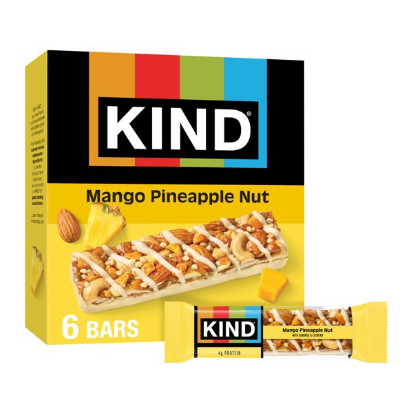 KIND Snack Bars, Mango Pineapple Nut, Gluten Free, Low Sodium, 1.4oz, 6 Count