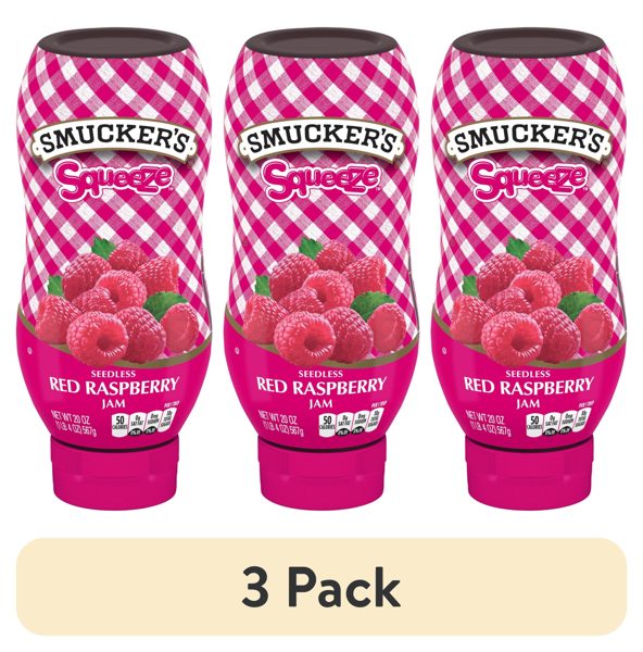 (3 pack) Smucker's Squeeze Seedless Red Raspberry Jam, 20 oz Squeezable Bottle
