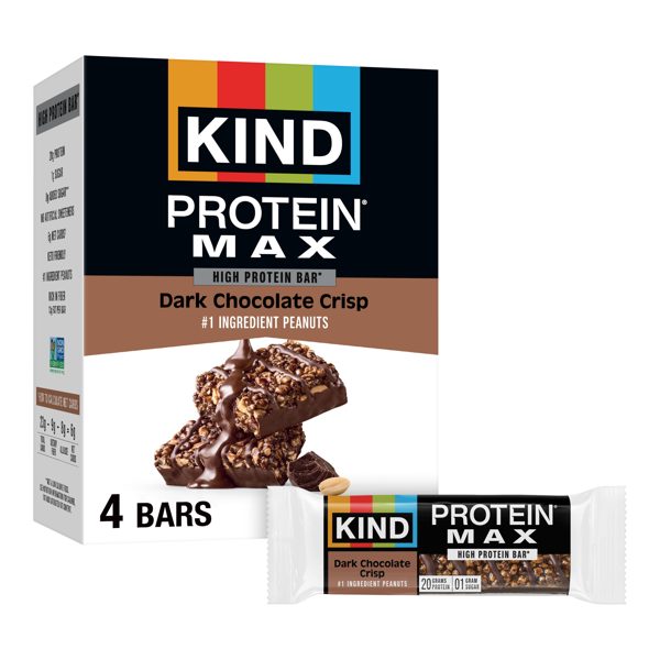 KIND Protein Max Bars, Dark Chocolate Crisp, Gluten Free, 20g Protein, 4 Count