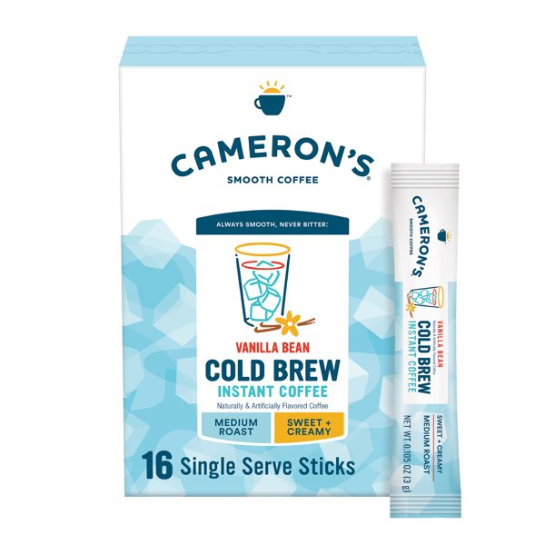 Cameron's Coffee Vanilla Bean Cold Brew Instant Coffee With Arabica Beans 16 Count