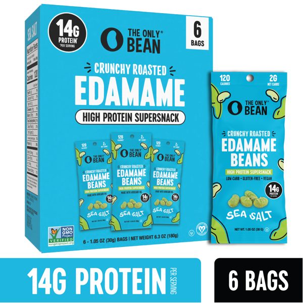 The Only Bean Roasted Edamame Beans Sea Salt, 1.05 oz, 6 ct