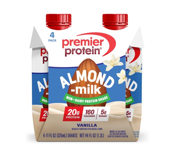 Premier Protein Almond Milk Shake, Vanilla, 20g Protein, 11 Fl Oz, 4 Ct