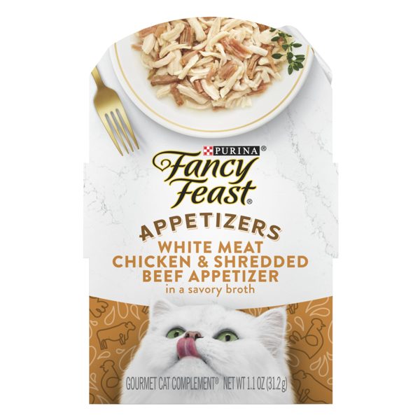 (2 pack) Purina Fancy Feast White Meat Chicken & Shredded Beef Appetizer for Cats, 1.1 oz Tray