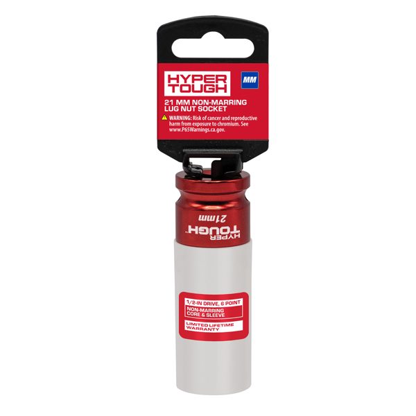 Hyper Tough Non-Marring Lug Nut Socket, 21 mm, 1/2-inch Drive, 6-Point Deep Impact Grade