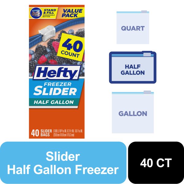 Hefty Slider Half Gallon Freezer Bags, 40 Count