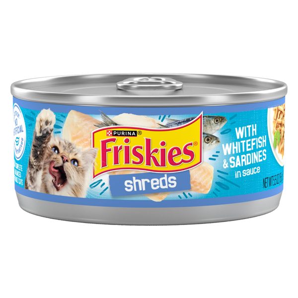 Purina Friskies Shreds, Whitefish and Sardines in Sauce, Wet Cat Food, 5.5 oz Can