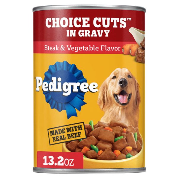 Pedigree Choice Cuts In Gravy Adult Wet Dog Food Steak & Vegetable Flavor, 13.2 Oz Cans 12 Pack