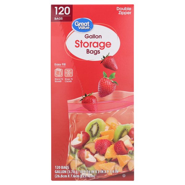 Great Value Double Zipper Gallon Storage Bag, 120 Count