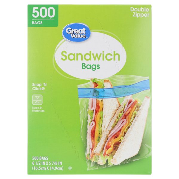 Great Value Sandwich Bags, Double Zipper, 500 Count