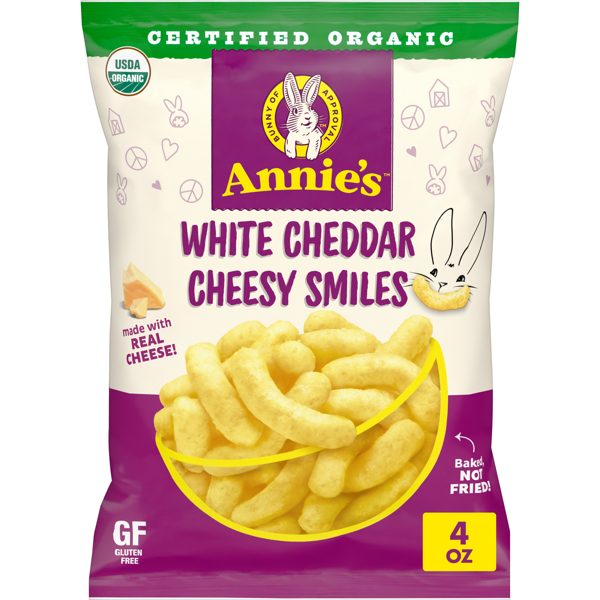 Annie's Organic White Cheddar Cheesy Smiles, Baked Corn Puffs, Gluten Free, 4 oz