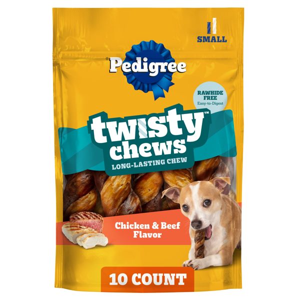 Pedigree Twisty Chews Long-Lasting Dog Treats Small, Chicken & Beef Flavor, 9.17 oz. Pouch