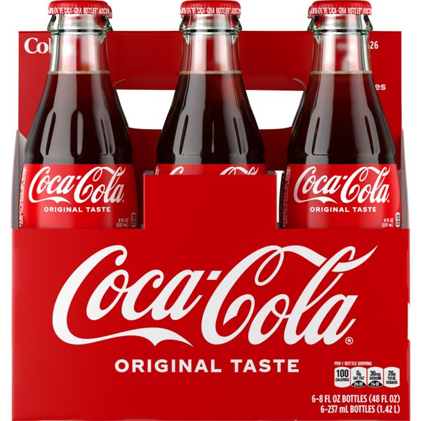 Coca-Cola Cane Sugar Soda Pop Glass Bottles, 8 fl oz, 6 Pack, Cane Sugar