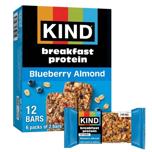 KIND Breakfast Protein Bars, Blueberry Almond, Gluten Free, 8g Protein, 1.76 oz, 6 Packs