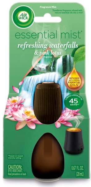 Air Wick Essential Mist Scented Oil Cordless Diffuser Refill, Refreshing Waterfalls & Pink Lotus, 1 Count