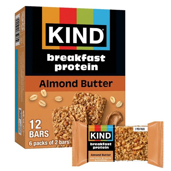 KIND Breakfast Protein Bars, Almond Butter, Gluten Free, 8g Protein, 1.76 oz, 6 Packs