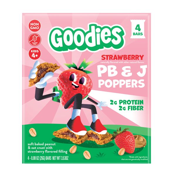 Goodies Strawberry PB&J Poppers Kids' Snack Bars with Peanut & Oat Crust, 4 Count